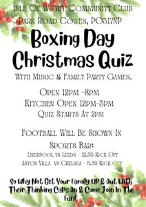 Boxing Day Family Fun Quiz – with Mini Disco – The Isle of Wight Community  Club